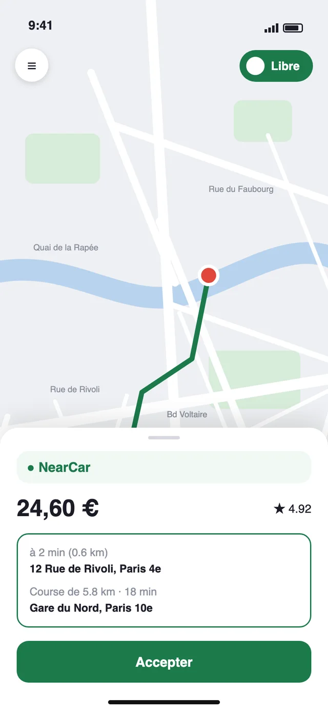 Suivi de course dans l’application NearCar