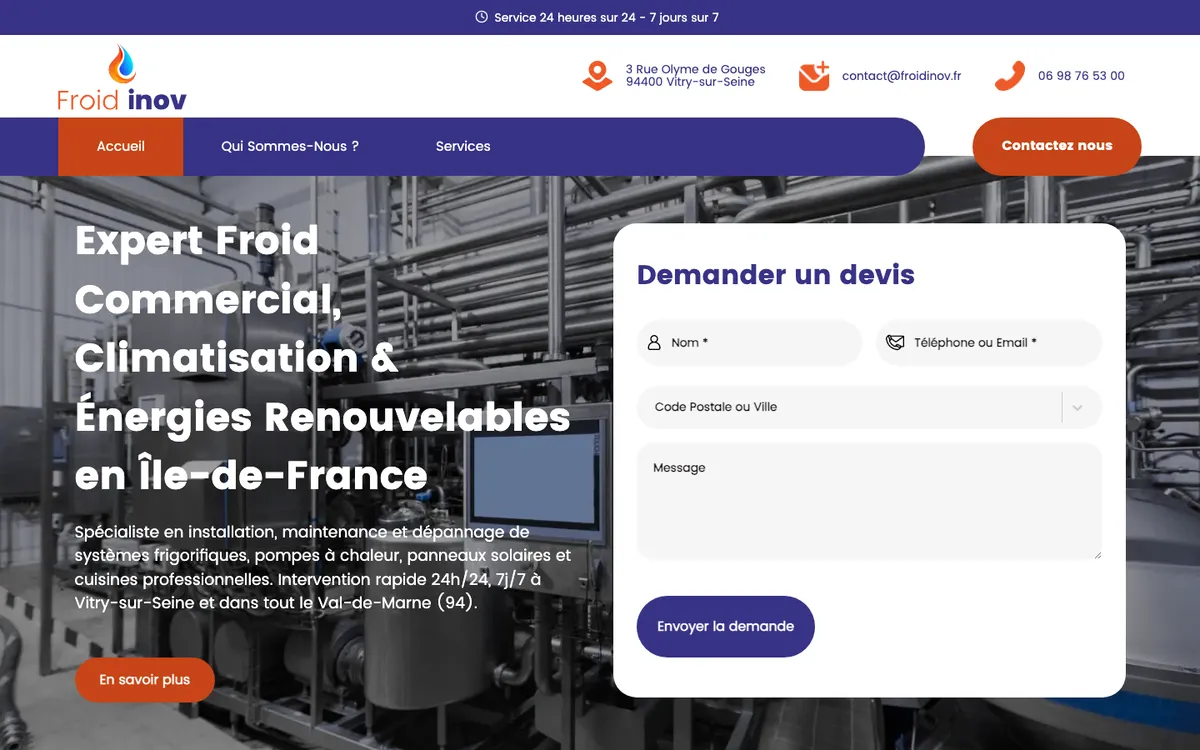 Site vitrine Froidinov réalisé par Incloud
