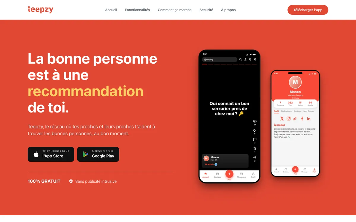 Page d’accueil du site Teepzy réalisé par Incloud